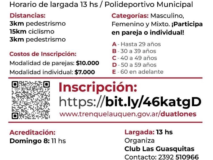 1º CAMPEONATO DE DUATLONES: EL DOMINGO 8 DE SEPTIEMBRE SE DISPUTARÁ LA 2º FECHA EN EL CLUB LAS GUASQUITAS