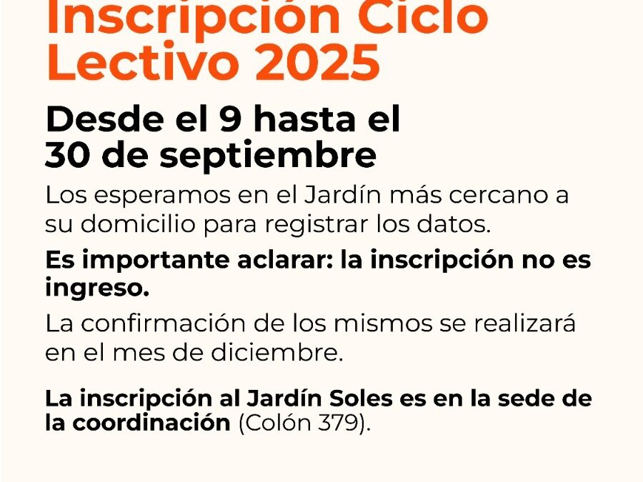 JARDINES MATERNALES MUNICIPALES: LA INSCRIPCIÓN PARA EL CICLO LECTIVO 2025 ESTARÁ ABIERTA DESDE EL PRÓXIMO LUNES (9) HASTA EL LUNES 30 DE SEPTIEMBRE