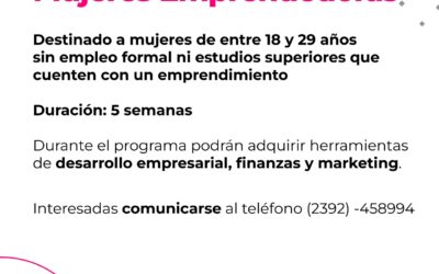 EL MUNICIPIO ABRIÓ LA CONVOCATORIA PARA EL PROGRAMA MUJERES EMPRENDEDORAS