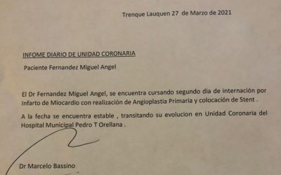 EL INTENDENTE MIGUEL FERNÁNDEZ “SE ENCUENTRA ESTABLE, TRANSITANDO SU EVOLUCIÓN EN UNIDAD CORONARIA”
