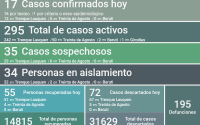 COVID-19: LOS CASOS ACTIVOS EN EL DISTRITO SON 295